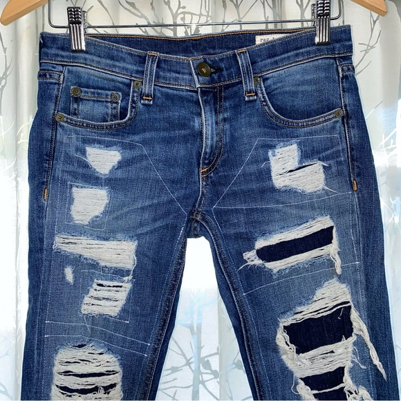 RAG & BONE Dre ripped distressed skinny leg stretchy Ada brigade blue jeans - Picture 3 of 15